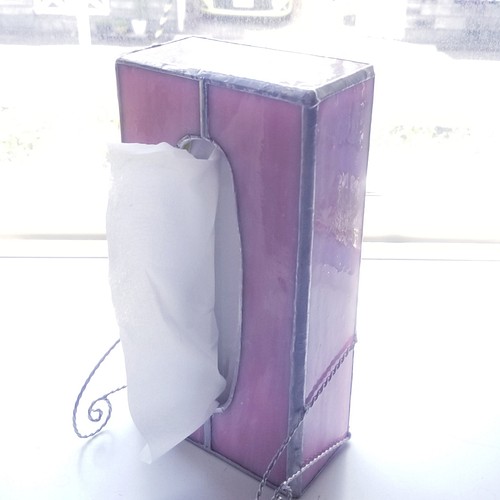 ステンドグラス アンティーク調 ティッシュボックス(ピンク) 収納用品 