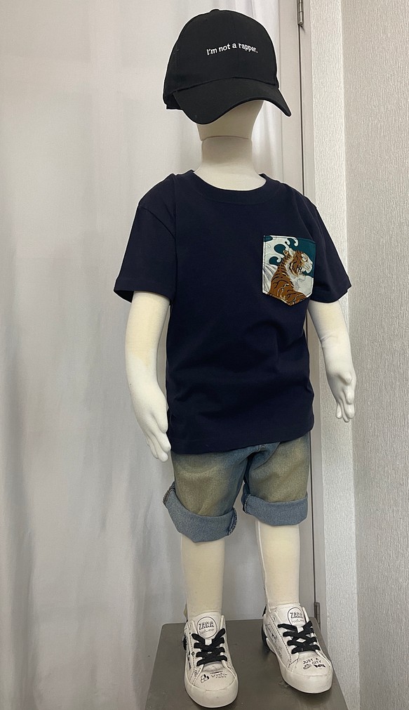 120サイズ 虎ポケットTシャツ お宮参り衣装の着物リメイク1点もの 子供