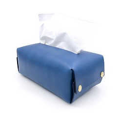 義大利手工植鞣牛皮-銅釦面紙盒-道奇藍 Dodger Blue 第1張的照片