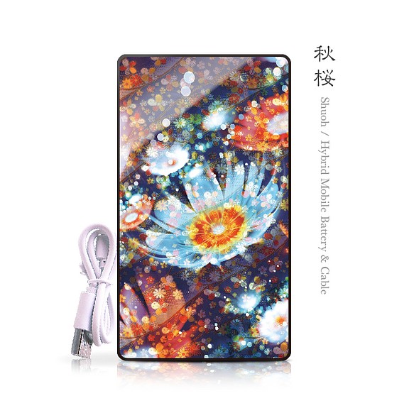 秋桜 - 和風 強化ガラスモバイルバッテリー 1枚目の画像