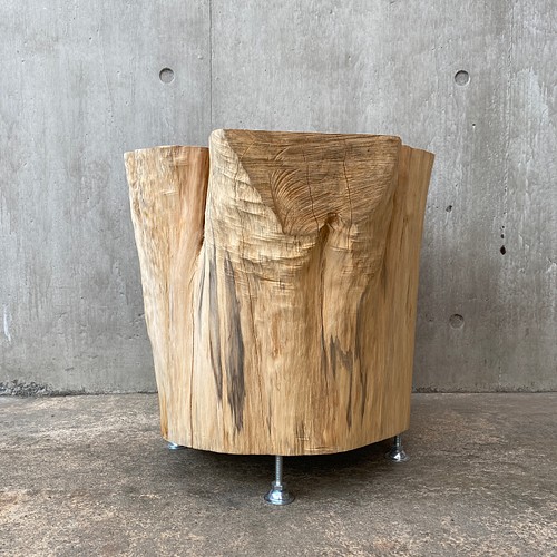 ヒノキの切り株の造形的置物 B-8(逆台形) 丸太 椅子 スツール オブジェ 