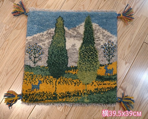 完売】ペルシャ ギャッベ ミニマット 39.5x39cm ブルー 糸杉 ギャベ