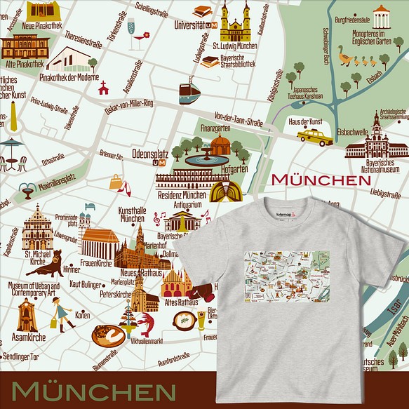 map-T ミュンヘン（ドイツ）地図 半袖Tシャツ Tシャツ totemap 通販
