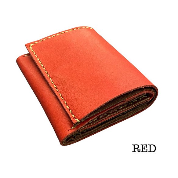 “ippi”“Bosom”皮革錢包/RED，迷你錢包，零錢包，雙折錢包，真皮，天然 第1張的照片