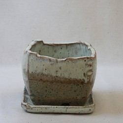 砂粒ナチュラル陶製角植木鉢(皿付き) 1枚目の画像