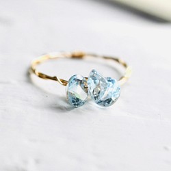 [14Kgf] 寶石天藍色托帕石 AAA 圓形刻面，圓形/鍍金戒指 第1張的照片