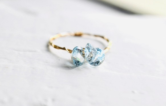 [14Kgf] 寶石天藍色托帕石 AAA 圓形刻面，圓形/鍍金戒指 第1張的照片