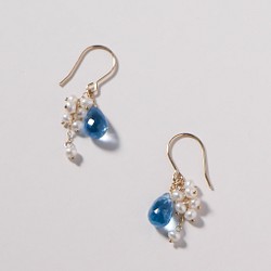 #930 14KGF 瑞士藍托帕石和珍珠耳環 第1張的照片