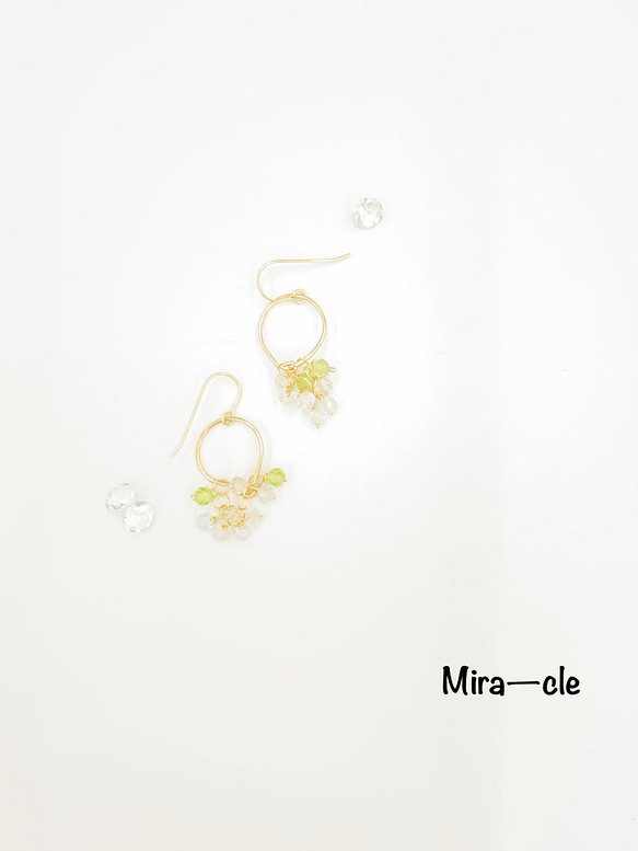 14kgf☆天然石【ホワイトトパーズ×ペリドット】ピアス ～Mira-cle