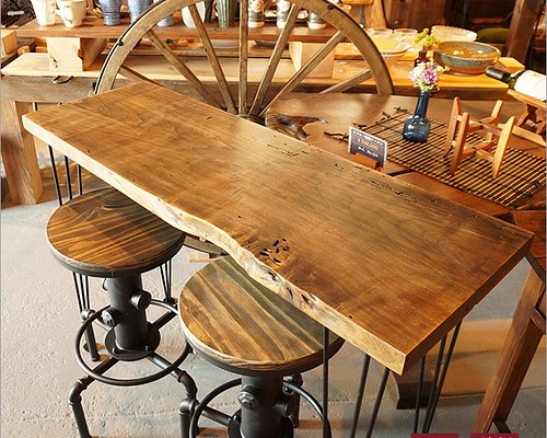 古材 天板 一枚板 カウンターテーブル 鉄足 アイアン 木製 おしゃれ ヴィンテージ家具 インダストリアル バーテーブル