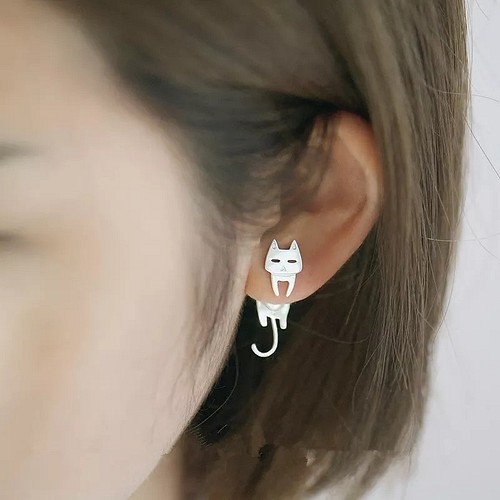 だら〜んと脱力系 猫ちゃん ＆ お魚 pierce (SV925) ピアス（スタッド