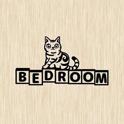 猫好きな方にお勧め！　BED ROOMサイン 寝室表示ステッカー　再剥離フィルム 1枚目の画像