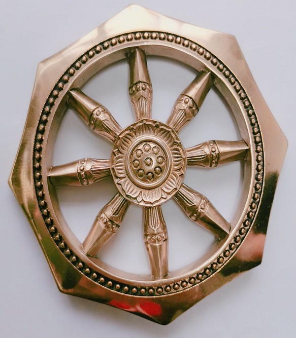 仏教法器 法輪 輪宝 密教法具 チベット 真鍮製 11cm