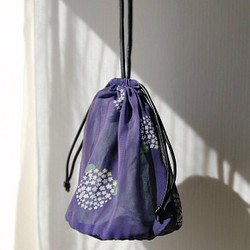【受注制作】オリジナルプリント◆紫陽花のシフォンショルダーバッグ　巾着　ポーチ　JON 1枚目の画像