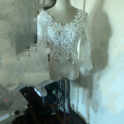 婚紗禮服波萊羅 3D 純色蕾絲刺繡 V 領連衣裙長袖婚禮/招待會 第1張的照片