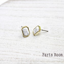 [2 件] 大理石色石耳環 [白色] [鈦柱] -mt-3743 第1張的照片