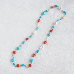 Turquoise coral and pearl necklace [OP801] 第1張的照片