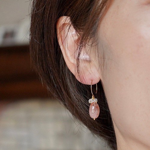 K18金珊瑚3連チェーンデザインピアス coral earrings 激安ファッション