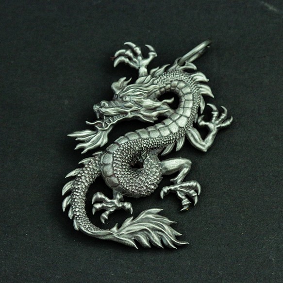 中国のドラゴン 925 シルバー ペンダント ネックレス、神話のドラゴン キング シルバー ジュエリー、動物中国ギフト 1枚目の画像