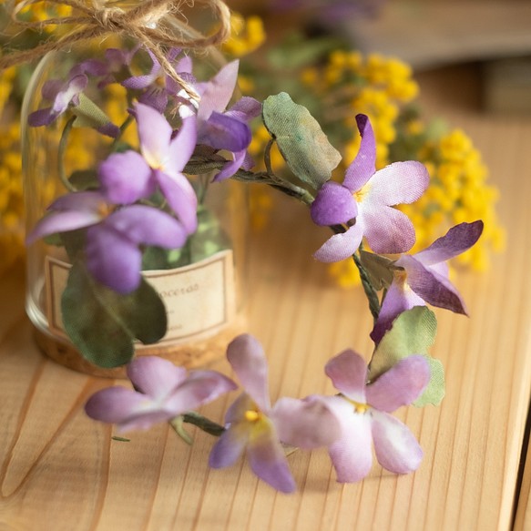 スミレ の 花たち の お茶会 布花 花冠 ブローチ ブローチ くるみのこ