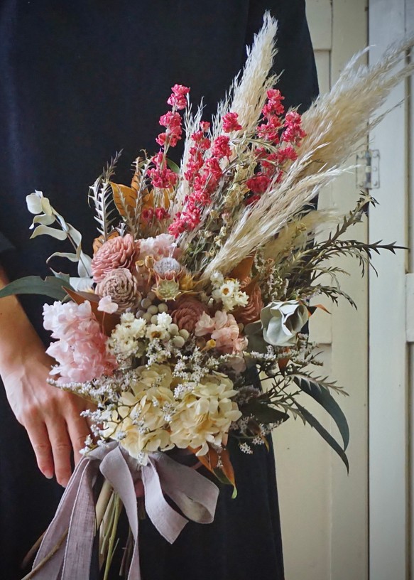 dry flower bouquet antique pink 前撮り フォトウエディング 贈呈花束