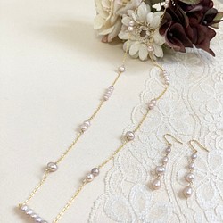 促銷價★ 正式配件❤️ 2 件套❗️ 淡水珍珠2 路長項鍊和耳環淡粉色（長84 厘米） 第1張的照片
