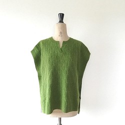 輕盈蓬鬆保暖♡羊毛混紡索背心葉綠 第1張的照片