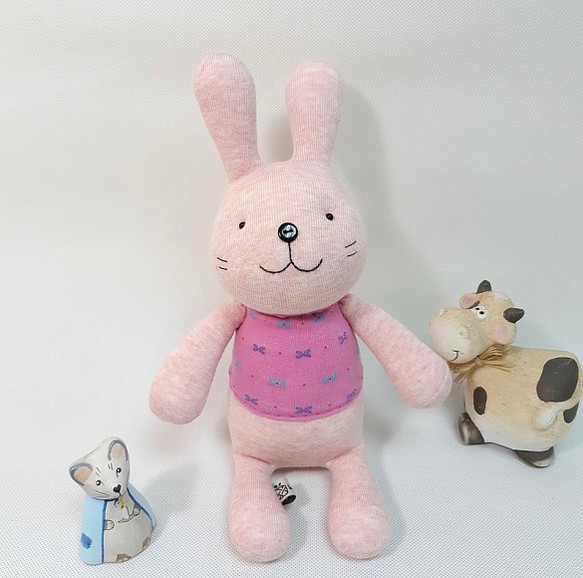 療癒系襪子娃娃玩偶_傾聽兔_兔子_粉紅色 第1張的照片