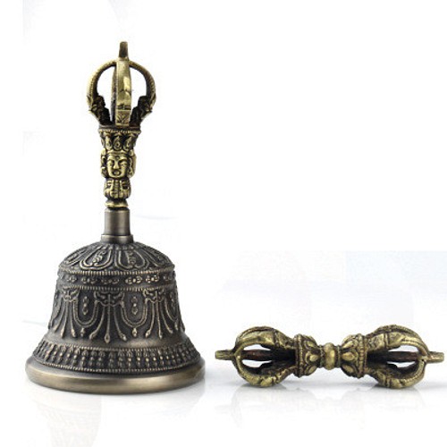 チベット密教法器 鐘 五鈷杵 金剛鈴 金剛杵セット 真鍮製 ネパール
