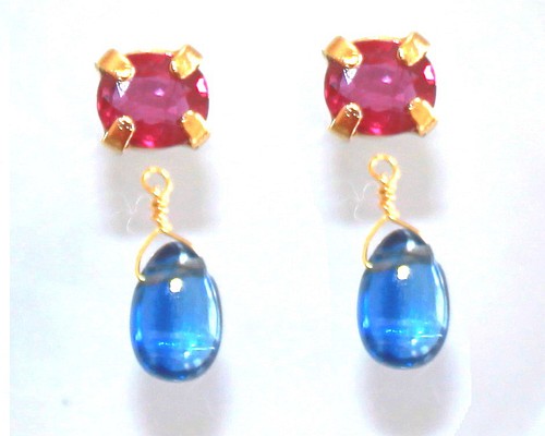 natsu red & blue - k18gp Ruby & Kyanite Earrings/Pierce イヤリング