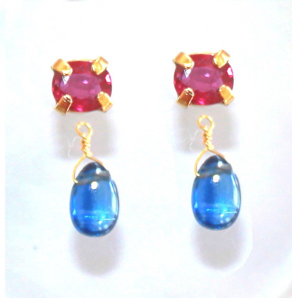 natsu red & blue - k18gp Ruby & Kyanite Earrings/Pierce イヤリング