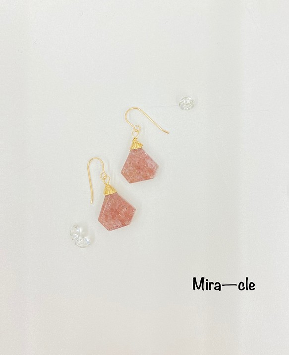 14kgf☆天然石【ストロベリークォーツ】ピアス ～Mira-cle