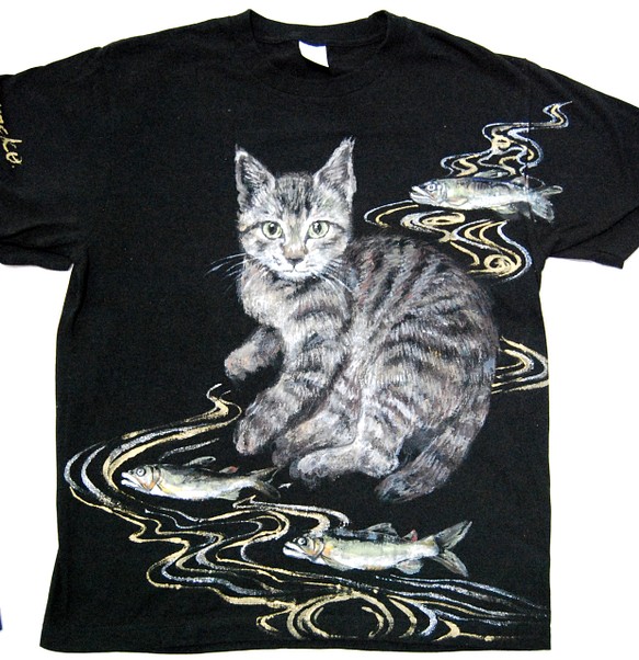 ペット　似顔絵 猫 Tシャツ　お好きなポーズ・写真で♪　リアル描写　綿　名入れ　プレゼント 1枚目の画像