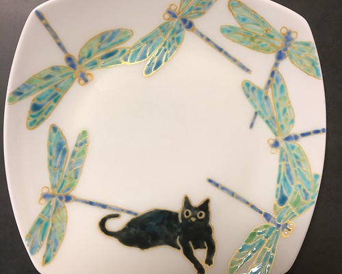 超熱 笠間焼の皿 メインクーン猫 手書き キッチン用品
