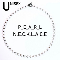 更にスタイリッシュに！メンズパール　Unisex　43cm 淡水真珠とミラーカットボールのネックレス