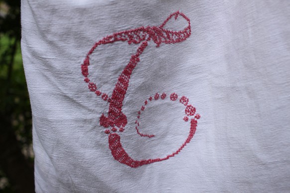 アンティークリネン＊大きなクロスステッチ刺繡のショルダーバックC 1枚目の画像