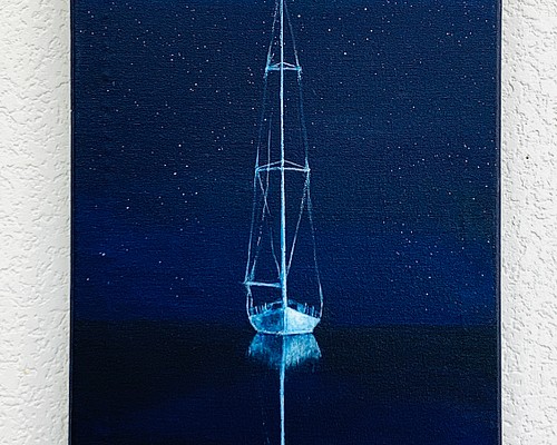 アクリル画・原画「night boat」SMサイズ 絵画 washio-art 通販