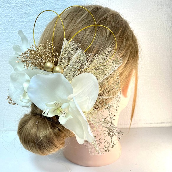 髪飾り　成人式　結婚式　胡蝶蘭　水引　金箔 1枚目の画像