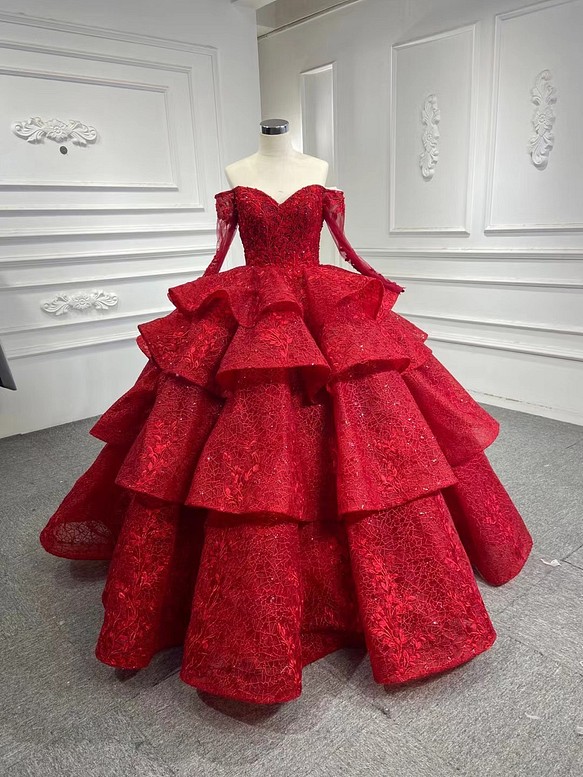赤 ドレス ウエディング カラードレス 前撮り 二次会 レッド