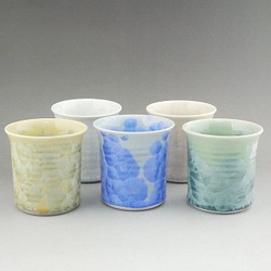 ◆商品番号　7633 花結晶焼酎杯揃え　陶あん 1枚目の画像