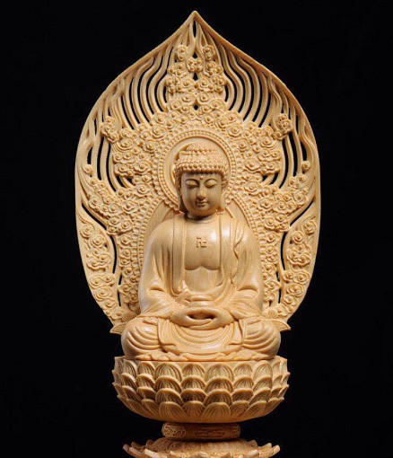 『釈迦牟尼』蓮華丸台座   高級木彫り   木彫仏像   守り本尊   祈る   仏教工芸品 1枚目の画像
