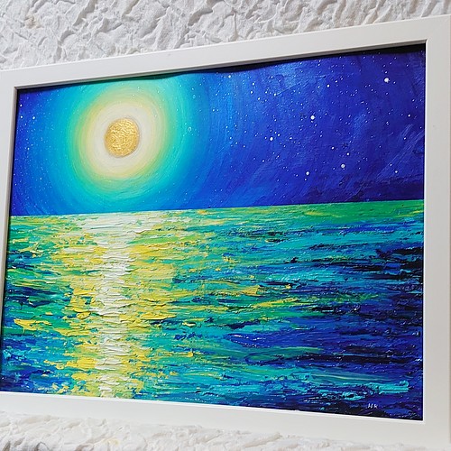 油絵 絵画【月の海】-
