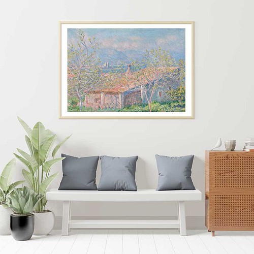 クロード モネ、アンティーブの庭師の家、風景画、ポスター、シンプル