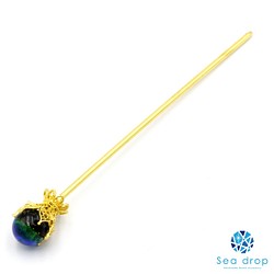 Sea drop かんざし ホタルガラス ケラママリン 14mm 蓄光タイプ ゴールド ヘアアクセ [150h-ｇ] 1枚目の画像