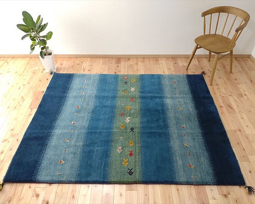 ペルシャ ギャッベ リビング 197x153cm 緑 青 カーペット・絨毯