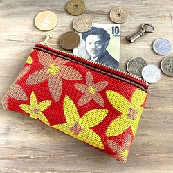 畳縁　硬幣錢包　名片夾　復古流行花卉圖案　星花　日式　可爱　紅色和橙色 第1張的照片