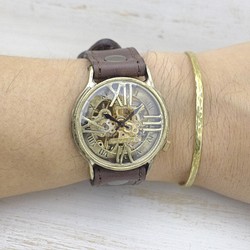 BHW121 手動上鍊黃銅 36 毫米羅馬數字浮動縫紉針帶手工手錶 第1張的照片