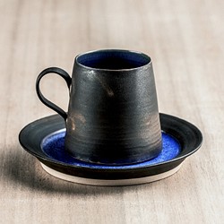 【夜幕星河】寶藍結晶+曜黑雙釉 薄胎茶/咖啡杯盤組 (高款) 第1張的照片