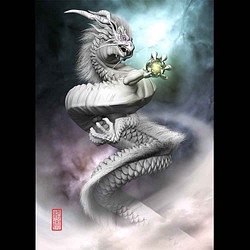 龍の絵「雲龍９・白龍」自作A4　竜の絵 1枚目の画像
