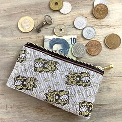 畳縁　幸運貓圖案　硬幣錢包　名片夾　日式　銀 第1張的照片
